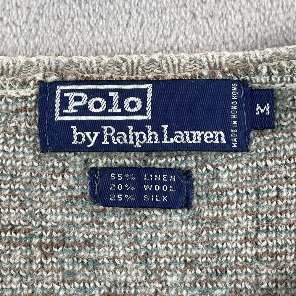 Vintage Polo Ralph Lauren V Neck Sweater Men Medium Aztec Navajo Linen Wool Silk